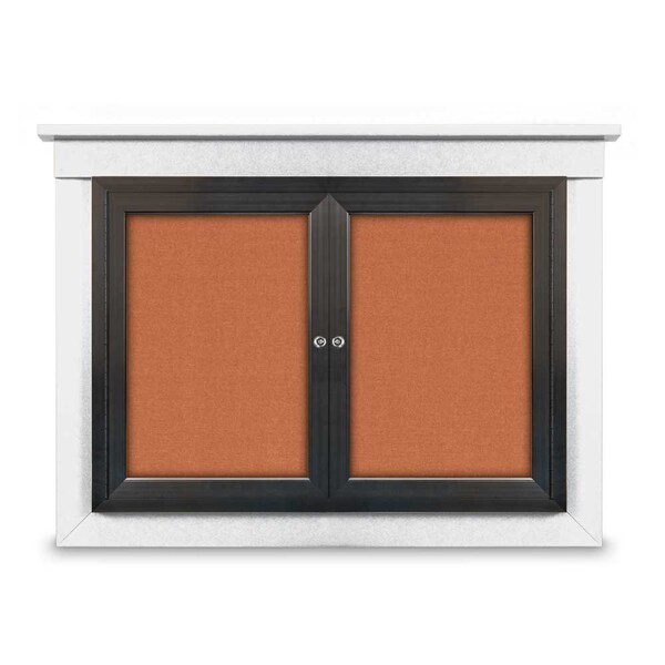 48"x36" 2-Door Enclosed Letterboard, Header, Black Vinyl/Walnut